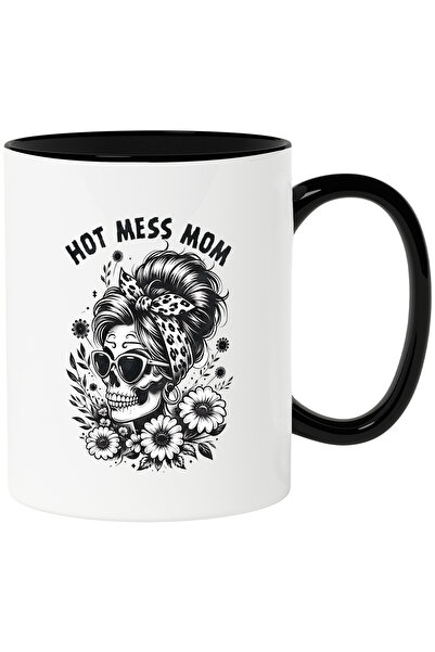 StoryGift Romania Cana cu mesajul "Hot Mess Mom", ilustratie, mama, craniu, f...