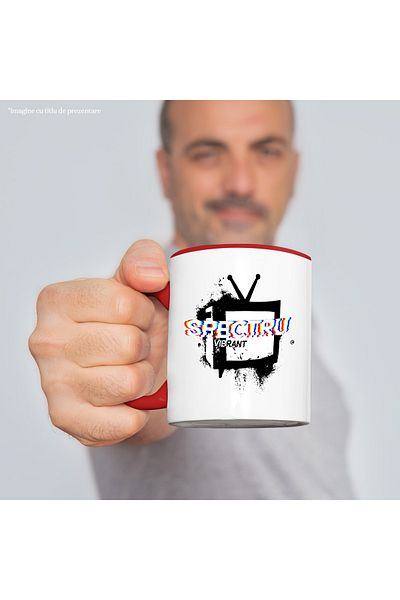 StoryGift Romania Vibrant Spectrum Mug Old TV Vintage Art, 330ml, Ceramic with Red Handle, With,STG