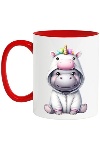 StoryGift Romania Mug with a hippo in a unicorn costume, illustration, cheerful, playful, children, With ,STG