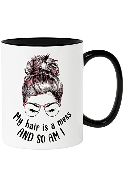 StoryGift Romania Cana cu mesajul "My hair is a mess and so am I", ilustratie...