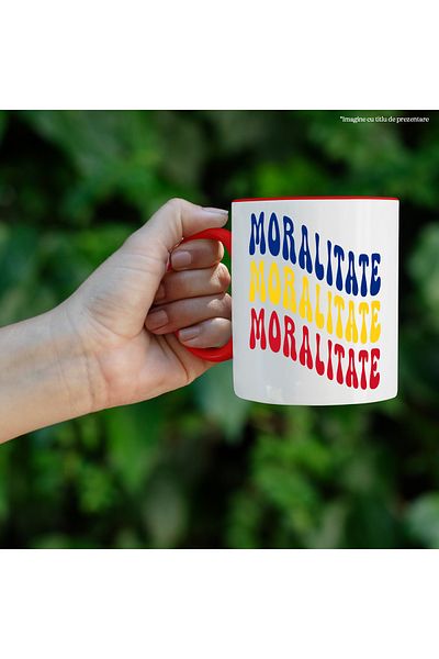 StoryGift Romania Mug with the word Morality, in the colors of the Romanian flag, red, yellow, blue, with