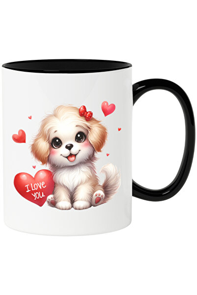 StoryGift Romania Cana cu o catelusa cu mesajul "I love you", inimioare, vese...