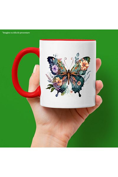 StoryGift Romania Mug with a butterfly with flowered wings | illustration | abstract | various flowers, With ,STG