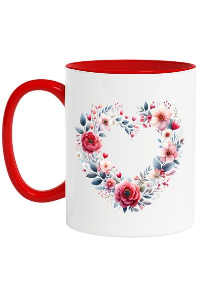 StoryGift Romania Mug with a heart made of flowers, illustration, plants, crown, love, appreciation, With ,STG
