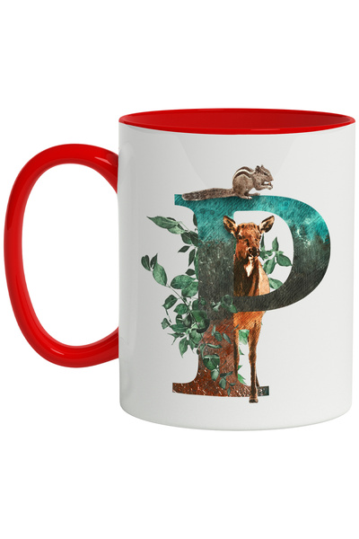 StoryGift Romania Cana Cu Litera, P, Veverita, Caprioara, Frunze, Multicolor ...