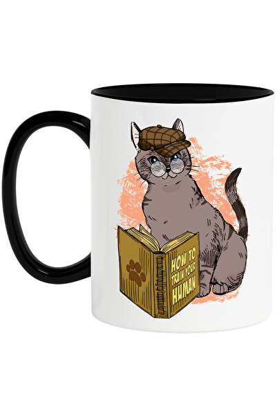 StoryGift Romania Cana cu o pisica, detectiva, ochelari, vrea sa invete cum sa isi dreseze stapanu, Cu Maner Negru