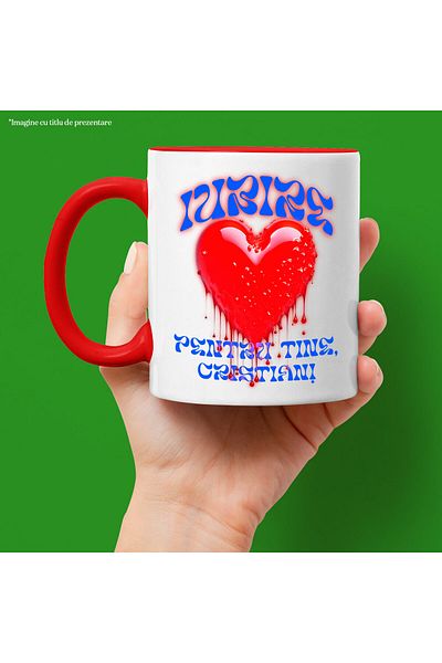 StoryGift Romania Cana Cu Inima Rosie Stralucitoare Curgatoare Text Iubire Pentru Tine Cristian, V, Cu Maner Rosu Stg