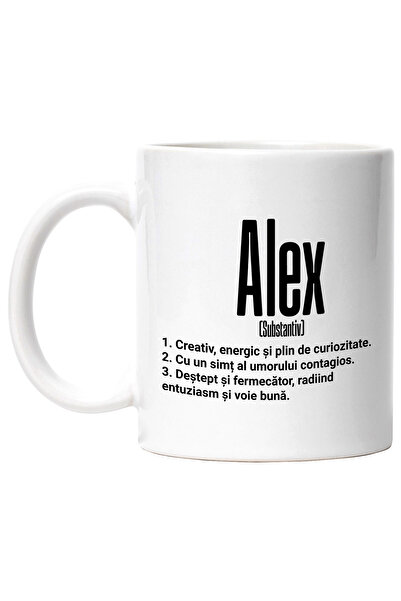 StoryGift Romania Cana Cu Numele Alex, Cu Mesaj Motivational, Creativ, Energic, Curios, Destept, F, Cu Maner Alb