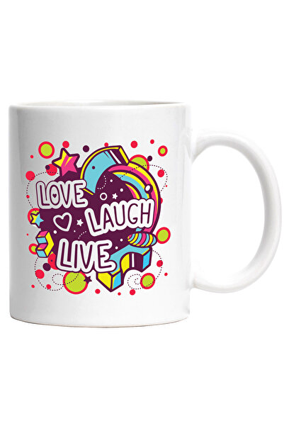 StoryGift Romania Cana Cu Mesaj In Engleza Love Laugh Live, Inima, Piese, Ste...