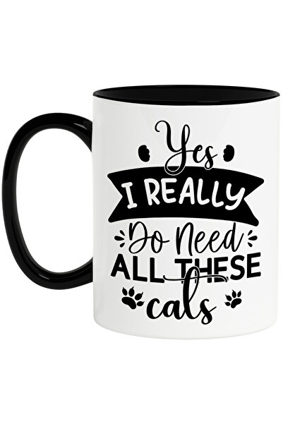 StoryGift Romania Cana pentru iubitorii de pisici cu mesajul "Da, chiar am nevoie de toate aceste , Cu Maner Negru