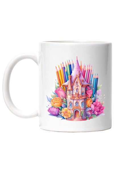 StoryGift Romania Mug with a tower | illustration | flowers around | colored ...