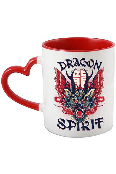 StoryGift Romania Cana cu Cultura Asiatica Dragon Cu coarne Text Limba Chineza, Ceramica, 330ML, c, Cu Maner Negru