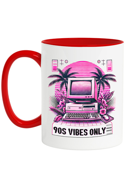 StoryGift Romania Cana cu mesajul "90s vibes only", ilustratie, stil retro, v...