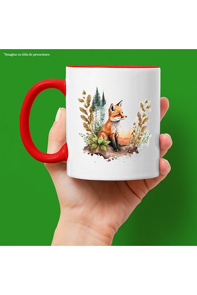 StoryGift Romania Mug with a fox looking into the distance | illustration | nature | forest | tree, With ,STG