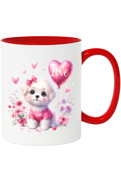 StoryGift Romania Cana cu o catelusa imbujorata | ilustratie | inimioare | ba...