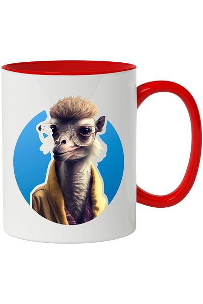 StoryGift Romania Cana Cu Lama, Hipster, Ochelari, Jacheta, Animal, Multicolor 330 ml, Ceramica cu, Cu Maner Rosu