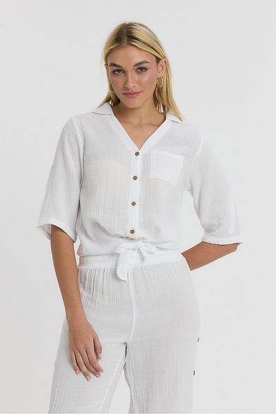 Heaven Ephesus Set - Muslin Front Tie Blouse and Buttoned Trousers Set -1020-2100-