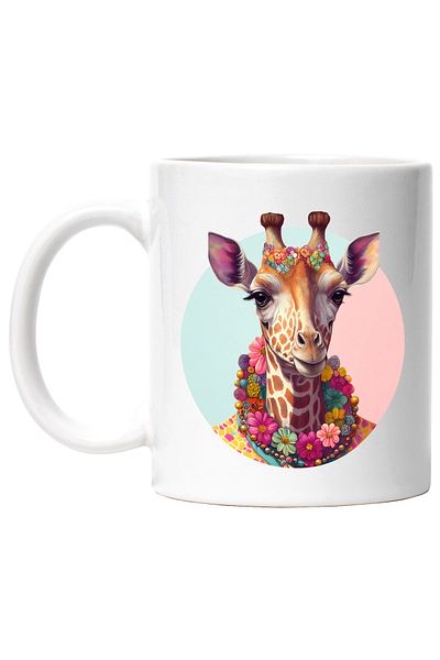 StoryGift Romania Cana Cu Girafa, Hippie, Flori, Lantisor, Coroana, Fantasy, Multicolor 330 ml, Ce, Cu Maner Alb