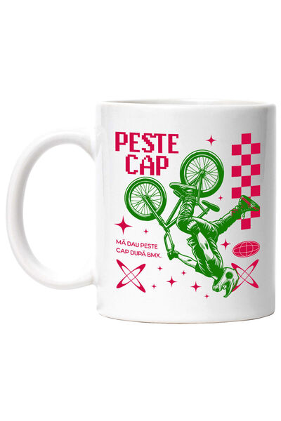 StoryGift Romania Cana cu Silueta Cu Casca Schema BMX Bicicleta Text Peste Cap Sport Periculos, Ce, Cu Maner Alb