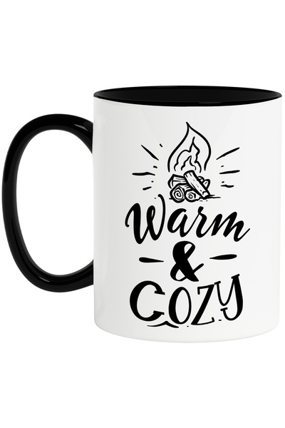 StoryGift Romania Cana cu un foc de tabara si textul "Warm & cozy" - cald si ...