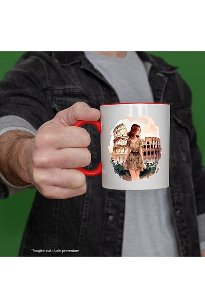 StoryGift Romania Mug with a face in front of the Colosseum in Rome, travel, illustration, photographer, With ,STG.