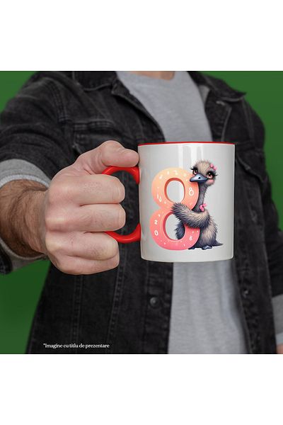 StoryGift Romania Mug with number 8, illustration, for children, ostrich, school, student, learn with Handle, With, STG.