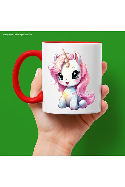 StoryGift Romania Mug with a cheerful unicorn | illustration | long mane | pink | happiness | small | p, With ,STG.