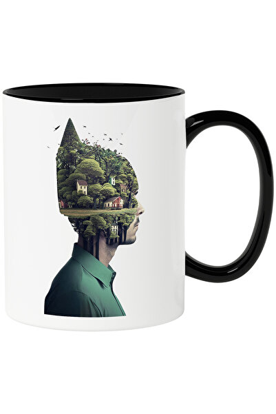 StoryGift Romania Cana cu Portret Barbat din Lateral si Peisaj, Case, Copaci,...