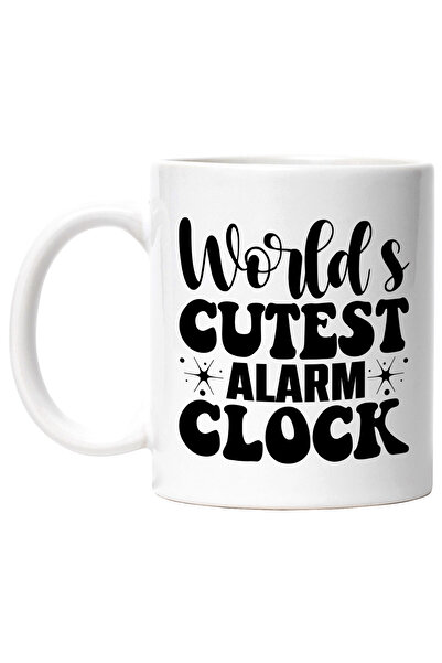 StoryGift Romania Cana cu ilustratie afisand mesajul in engleza "World's cutest alarm clock" - pla, Cu Maner Alb