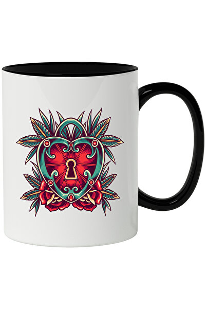 StoryGift Romania Cana Cu Inima, Lacat, Frunze, Flori, Trandafiri, Multicolor...