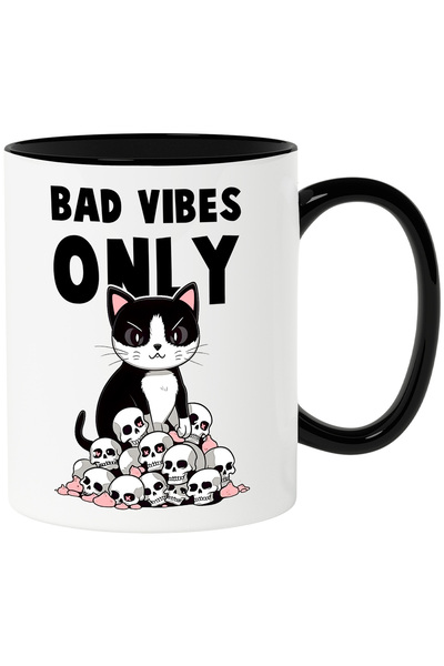 StoryGift Romania Cana cu pisica agresiva/rea cu mesajul "Bad vibes only", il...
