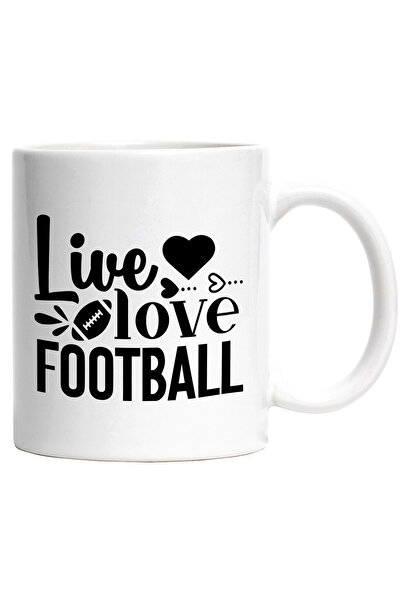 StoryGift Romania Cana cu inimioare si textul "Live, love, football" - traieste iubeste joaca fotb, Cu Maner Alb