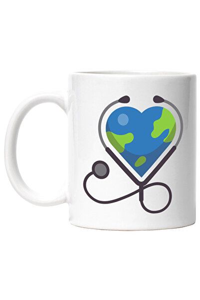 StoryGift Romania Cana Cu Inima, Sanatate, Planeta, Stetoscop, Multicolor 330 ml, Ceramica cu Mane, Cu Maner Alb