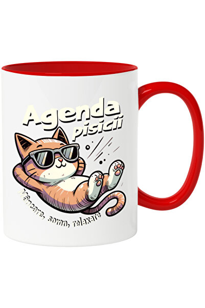 StoryGift Romania Cana agenda pisicii mancare somn relaxare, 330ml, Ceramic c...