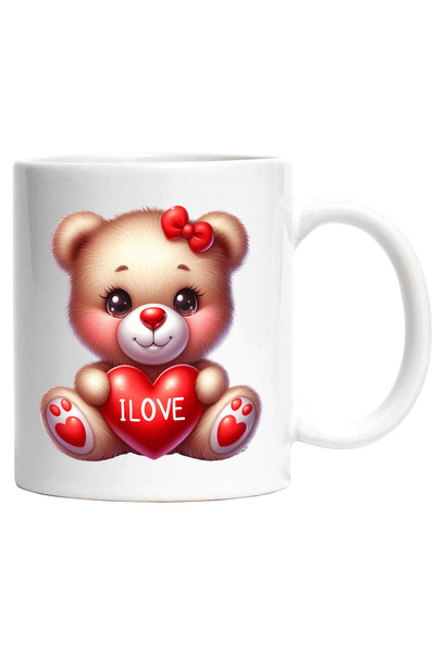 StoryGift Romania Cana cu ursulet tinand in brate o inima pe care scrie "I lo...