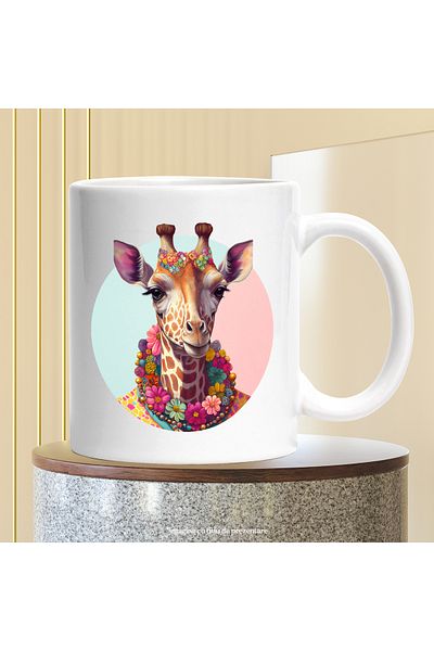 StoryGift Romania Cana Cu Girafa, Hippie, Flori, Lantisor, Coroana, Fantasy, Multicolor 330 ml, Ce, Cu Maner Alb