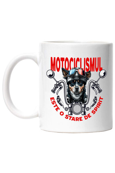 StoryGift Romania Cana cu Caine Colorat Cu Casca De Protectie Motocicleta Pasiune Motor Mesaj Moto, Cu Maner Alb