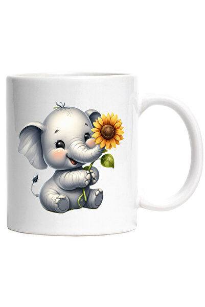 StoryGift Romania Cana cu un pui de elefant imbujorat care tine o floare | il...