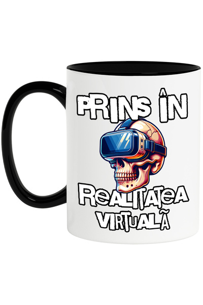 StoryGift Romania Cana Craniu uman cu ochelari VR lume virtuala, 330ml, Ceram...