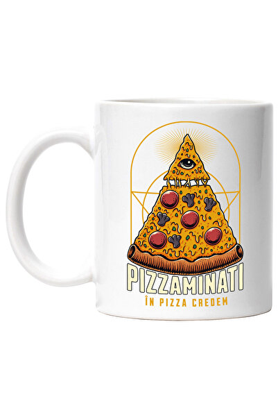 StoryGift Romania Cana Pizza illuminati. În pizza credem, 330ml, Ceramic cu Maner Alb, Cu Maner Alb