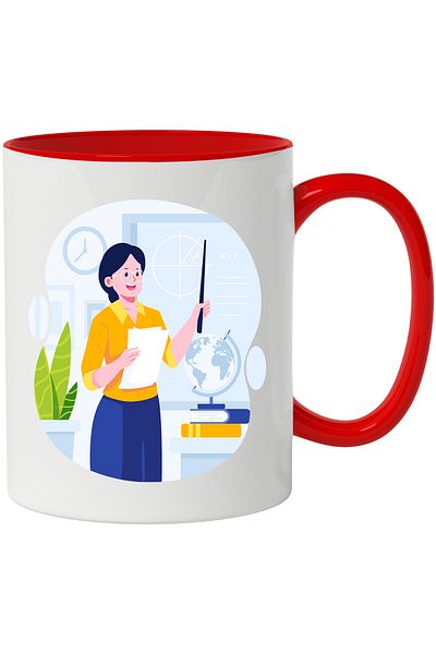 StoryGift Romania Cana Cu Profesor, Educatie, Glob, Carti, Matematica, Scoala, Multicolor 330 ml, , Cu Maner Rosu