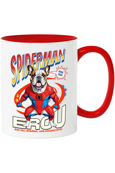 StoryGift Romania Cana cu Bulldog Caine In Costum de SpiderMan cu Pelerina, E...