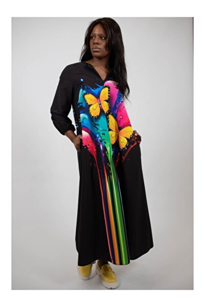 FASHIONLAND ΦΟΡΕΜΑ ΜΑΞΙ BUTTERFLY VALLO ΜΕ ΜΑΚΡΙΑ ΜΑΝΙΚΙΑ ΚΑΙ ΤΣΕΠΕΣ, ΕΝΑ ΜΕΓ...