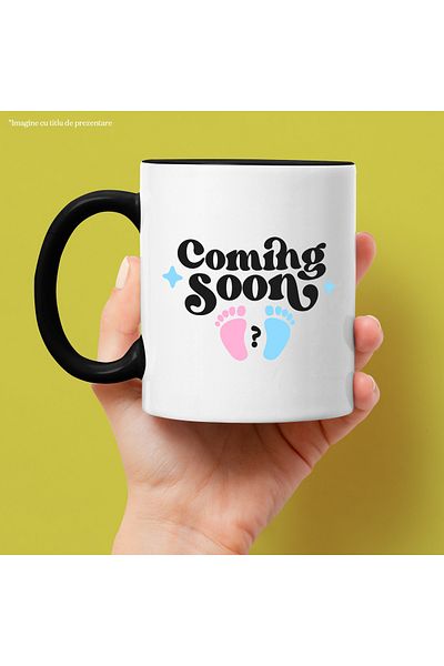 StoryGift Romania Cana Cu Text Venire Imediata, Nastere, Nou Nascut, Parinti,Ceramica, 330ml, cu M, Cu Maner Negru