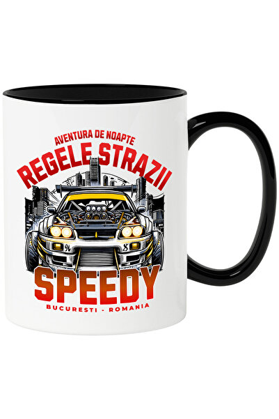 StoryGift Romania Cana cu Masina Fara Capota De Curse Text Regele Strazii Speedy Curse Ilegale Bar, Cu Maner Negru