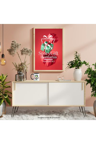 StoryGift Romania Cana cu o broasca la costum, palarie, ilustratie, inimioare, cadou, buchet cu fl, Cu Maner Negru