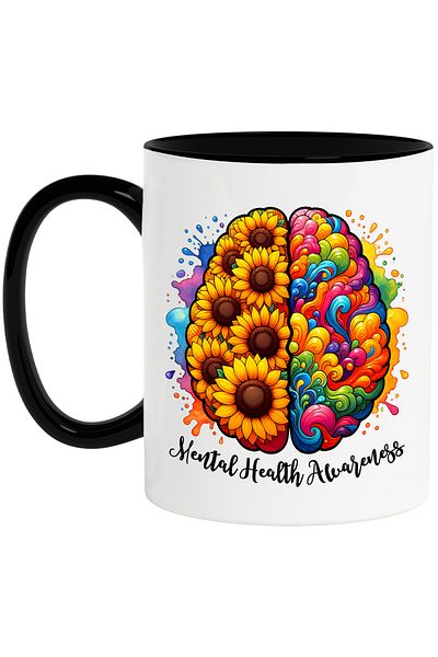 StoryGift Romania Cana cu mesajul "Mental health awareness", ilustratie, motivational, constientiz, Cu Maner Negru