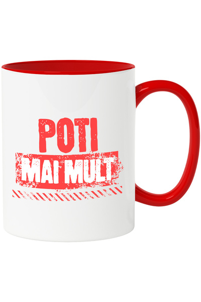 StoryGift Romania Cana Mesaj Motivational Sport Text Poti mai Mult Gym, 330ml, Ceramic cu Maner Ro, Cu Maner Rosu