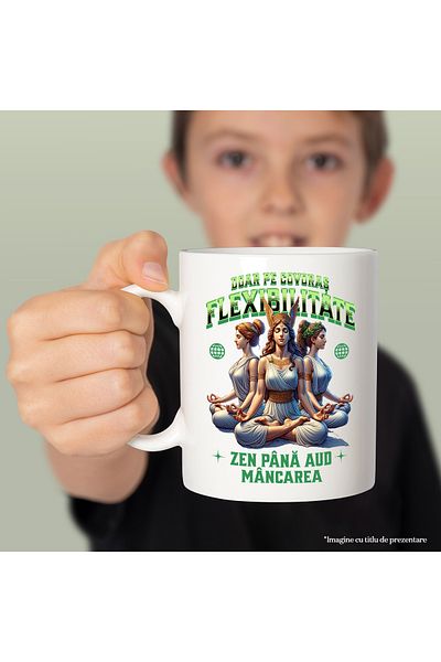 StoryGift Romania Cana doar pe covoras flexibil, zen pana aud mancarea, 330ml, Ceramic cu Maner Al, Cu ,STG