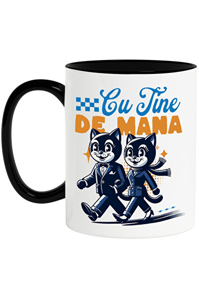 StoryGift Romania Cana cu Cuplu Pisici Vesele Text Cu Tine De Mana, Iubire Dr...